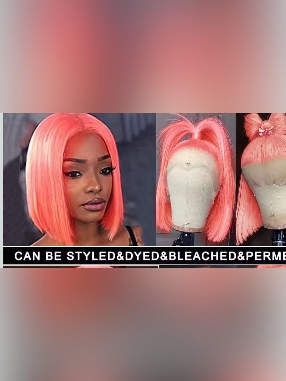 Vibrant Coral Pink Lace Front Bob Wig - Women's Hair